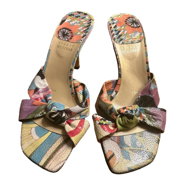Stuart Weizmann leather abstract multicolored K2 slip on 4” heel shoes s… - Picture 2 of 6